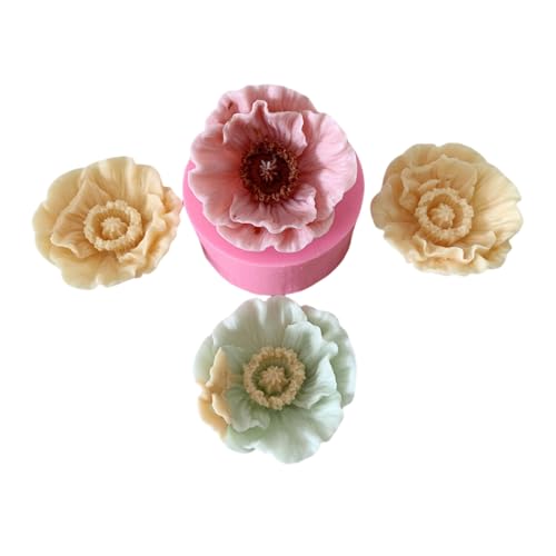 3D-Blumen-Silikon-Kerzenformen, Lotus/Rose/Iris/Kamelie, Blume, Seife, Gips, Harz, Gießform, Fondant, Schokolade, Kuchen, Backwerkzeuge (Maismohn) von NINEXY