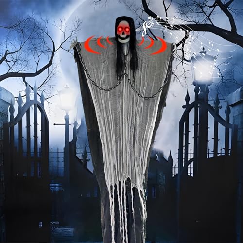 Halloween Deko Hängender Geist, Halloween Deko Horror Beleuchtete Geist mit Gruseligen Geräuschen, 180cm Halloween Hängende Geister Deko, Halloween Skelett, Halloween Outdoor Haunted House Decoration Halloween Deko Hängender Geist, Halloween Deko Horror Beleuchtete Geist mit Gruseligen Geräuschen, 180cm Halloween Hängende Geister Deko, Halloween Skelett, Halloween Outdoor Haunted House Decoration von NINGESHOP