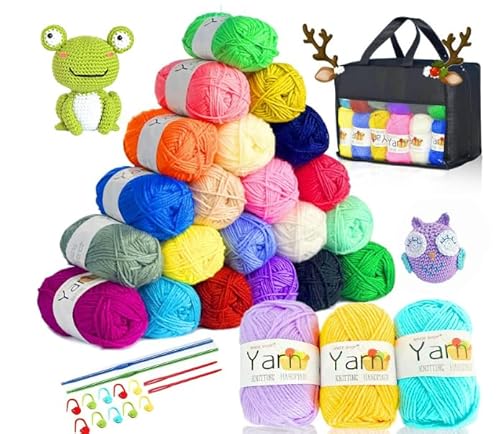 NINGESHOP Acrylwolle Set, 24 Farben Wolle Set, Baumwolle Wolle mit 2 Häkelnadeln, 40g Baumwollgarn, Stricken für Anfänger Set, Wolle Zum Häkeln und Stricken Haustierkleidung, Hüten, Handtüchern NINGESHOP Acrylwolle Set, 24 Farben Wolle Set, Baumwolle Wolle mit 2 Häkelnadeln, 40g Baumwollgarn, Stricken für Anfänger Set, Wolle Zum Häkeln und Stricken Haustierkleidung, Hüten, Handtüchern von NINGESHOP