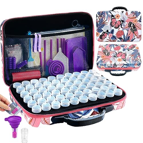 NINGESHOP Diamond Painting Aufbewahrungsbox - 137 Stück Zubehör Mit 77 Teilen, Diamant Werkzeug Set, Butterfly Container Case von NINGESHOP
