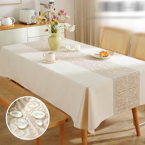 NINGHOME Tischtuch,140x260cm,Tischdecke Rechteckige Baumwolle Leinen Tischdecken Waschbare Tischtuch für Küche Esstischplatte von NINGHOME