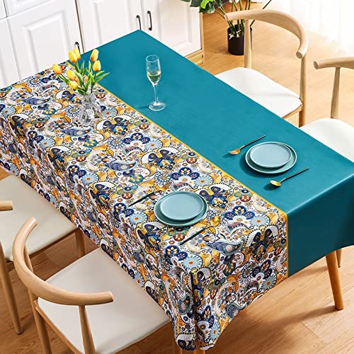 NINGHOME Wasser- und ölbeständig,140x200cm,PVC Tischdecke Quadrat für Küche Esstisch Kunststoff Wischtuchreinigung Tischdecke für Indoor Outdoor von NINGHOME