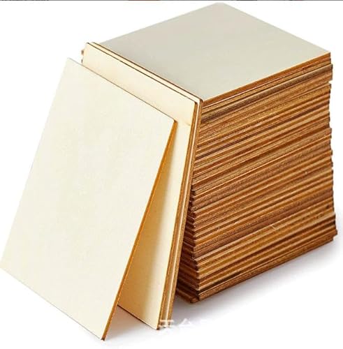NINGWAAN 200 Stück unlackierte Holzquadrate 7,6 x 7,6 cm, 0,6 cm dickes Sperrholz für Handwerk und Modelle von NINGWAAN