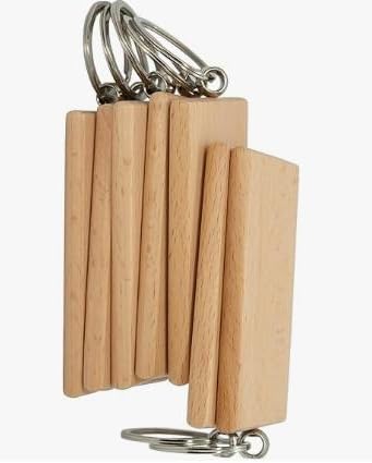 NINGWAAN Rechteckige Holz-Schlüsselanhänger-Rohlinge, 60 Stück, DIY Bastelbedarf mit Metallringen, unvollendet, für Lasergravur von NINGWAAN