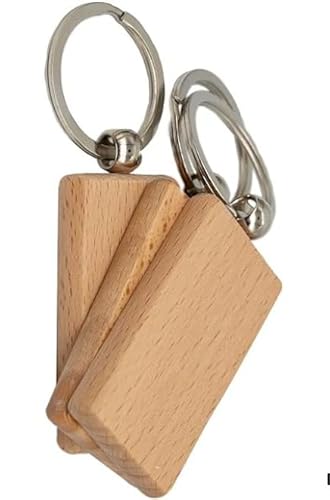 NINGWAAN Rechteckige Schlüsselanhänger aus Holz, 100 Stück, DIY Bastelbedarf mit Metallringen für Lasergravur von NINGWAAN