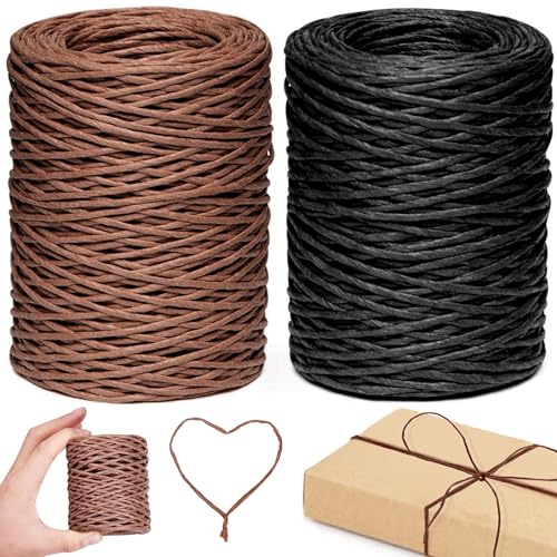 NINGYER 2 Stück 200 m Papierdraht, Papierdraht 2mm, Papierdraht zum Basteln für Blumensträuße, Hochzeitsfestdekoration und Heimwerken (Braun, Schwarz) von NINGYER