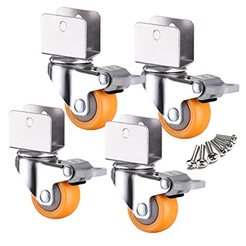 4er-Pack 1,5 Zoll Lenkrollen mit U-Klemme – Robuste Möbelrollen aus Nylon for Kinderbetten, Tragkraft 60 kg, inklusive Schrauben(4brake,18mm/0.7in) von NINHFTDROU
