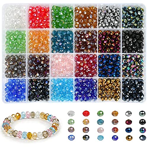 1200 Stück Facettierte Glasperlen,6mm Kristall Facettierte Glasperlen Rondelle Kügelchen,24 Farben Kristall Perlen Mit Aufbewahrungsbox,Für Diy Schmuck Armbänder Herstellung Basteln von FCQLFYF