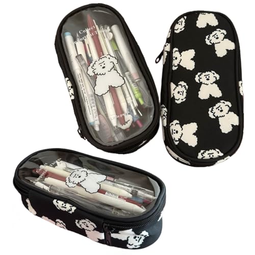 Japanisches Federmäppchen mit niedlichem Welpe, transparentes Etui, großes Fassungsvermögen, Leinen, PVC, ästhetischer Stifthalter, Federmäppchen von NIORYUZ