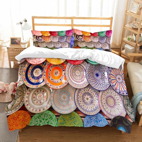 NIOYNJIS Bettwäsche Set 100% Baumwolle ist,handgefertigte Tonplatten an der Wand in einem Essaouira (Sawira) Markt in Marok,und allem auch für Personen mit Hautsensibilisierung empfohlen 178x208cm von NIOYNJIS