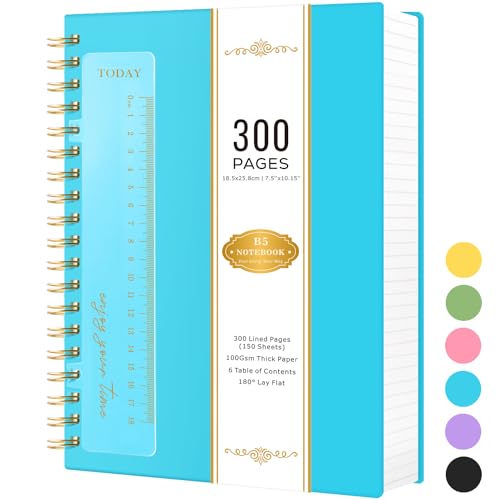 NIRMIRO B5 Notizblock, liniert, 18,5 x 25,8 cm, Spiralbindung, Notizbücher für Damen und Herren, Arbeit, Schreiben, 300 Seiten, 100 g/m² Papier, kein Verlaufen, PVC-wasserdichter Einband, blau NIRMIRO B5 Notizblock, liniert, 18,5 x 25,8 cm, Spiralbindung, Notizbücher für Damen und Herren, Arbeit, Schreiben, 300 Seiten, 100 g/m² Papier, kein Verlaufen, PVC-wasserdichter Einband, blau von NIRMIRO
