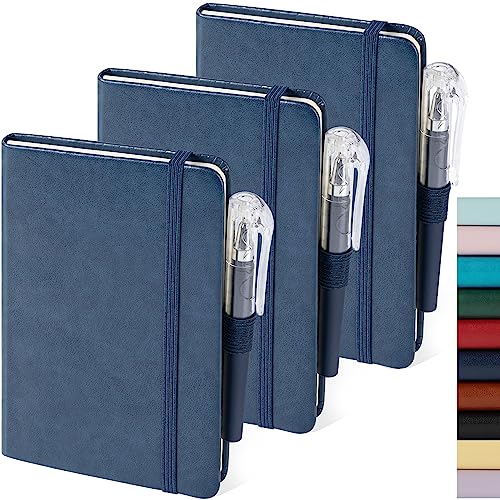 NIRMIRO Mini Notizbuch A6 mit Stift, 3 Stück Notizblock Klein 9,4 x 14,5 cm Hardcover Taschen Notizbücher mit Stifthalter, Gummiband, dickes Papier, blaues Leder Notizheft von NIRMIRO