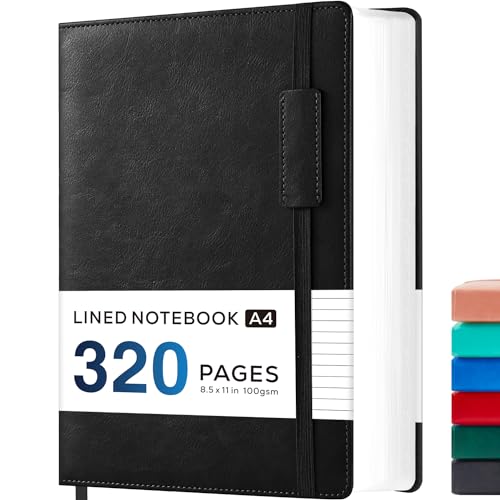 NIRMIRO Notizbuch A4, 320 Seiten Bullet Journal Buch mit 100 g/m² Tintenfestes Dickem Papier, 21,5cm x 28cm, Schwarz Extra großes Notizblock zum Notizen machen, Lernen, Schreiben von NIRMIRO