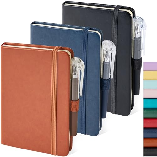 Notizbuch A6 Notizblock Klein, 3 Stück Mini Notizbücher Set Stift, 9,6 cm x 14,5 cm Klein Notizblock, 3 Stück Braune, Blaue, Schwarze Ledernotizbücher Mit Stifthalter, Lesezeichenband von NIRMIRO