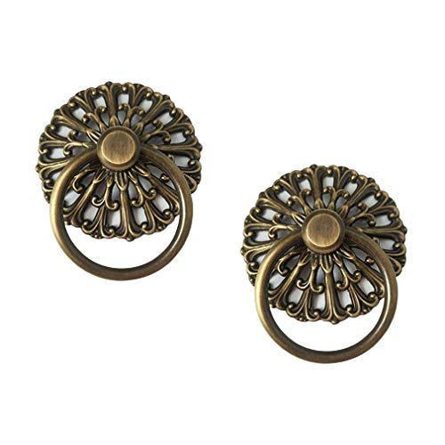 NIRNHYRUR Antike Ringgriffe Ring-Zuggriffe, 2 Stück, antikes Messing, hohles Muster, Ziehgriff, Kleiderschrank, Schublade, Vintage-Möbelbeschläge, Zugring aus reinem Kupfer(Antique Bronze) von NIRNHYRUR