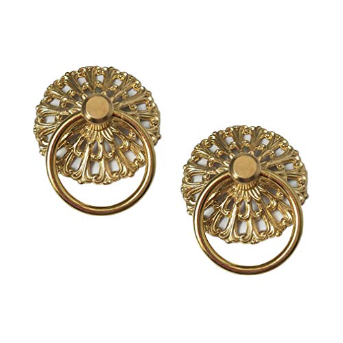 NIRNHYRUR Antike Ringgriffe Ring-Zuggriffe, 2 Stück, antikes Messing, hohles Muster, Ziehgriff, Kleiderschrank, Schublade, Vintage-Möbelbeschläge, Zugring aus reinem Kupfer(Gold) von NIRNHYRUR