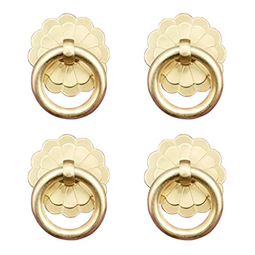 NIRNHYRUR Antike Ringgriffe Ringgriffe, 4 Stück, Antik-Messing, Ringgriffe, Griff for Küchenschränke, Kleiderschrank, Schublade, Vintage-Möbelbeschläge, Vintage-Stil, Zugring(Gold) von NIRNHYRUR