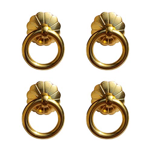 NIRNHYRUR Antike Ringgriffe Ringgriffe, 4 Stück, antike Messing-Ringgriffe, Griff for Küchenschränke, Kleiderschrank, Schublade, Vintage-Möbelbeschläge, Vintage-Stil(Gold) von NIRNHYRUR