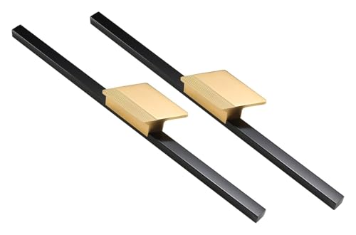 NIRNHYRUR Goldgriffe 2 Stück Möbelgriffe aus Aluminiumlegierung, Schranktürgriffe, Küchenschrankgriffe, Schlafzimmer-Griffe, Schwarz + Gold(Length 600mm) von NIRNHYRUR