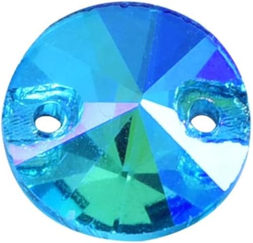 NIRNHYRUR Lenkrollen Runder Rivoli Bester Glaskristall AB Aufnäher Strass Viele Farben Flatback Glasstein Nähen Strass Hochzeitskleid(Aquamarine Ab) von NIRNHYRUR
