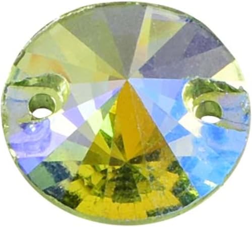 NIRNHYRUR Lenkrollen Runder Rivoli Bester Glaskristall AB Aufnäher Strass Viele Farben Flatback Glasstein Nähen Strass Hochzeitskleid(Light Peridot Ab) von NIRNHYRUR