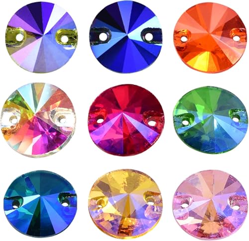 NIRNHYRUR Lenkrollen Runder Rivoli Bester Glaskristall AB Aufnäher Strass Viele Farben Flatback Glasstein Nähen Strass Hochzeitskleid(Mixed Ab Colors) von NIRNHYRUR