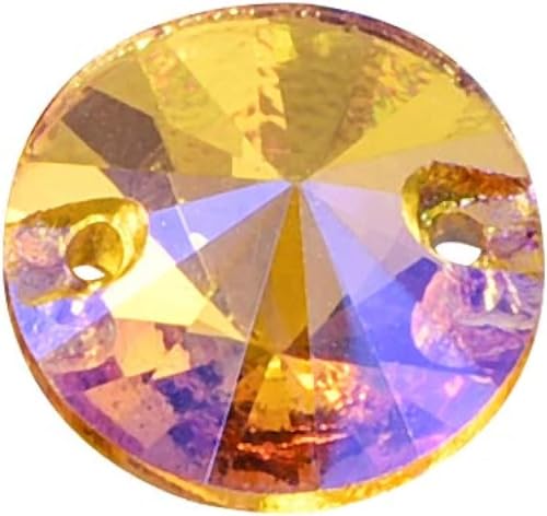 NIRNHYRUR Lenkrollen Runder Rivoli Bester Glaskristall AB Aufnäher Strass Viele Farben Flatback Glasstein Nähen Strass Hochzeitskleid(Topaz Ab) von NIRNHYRUR