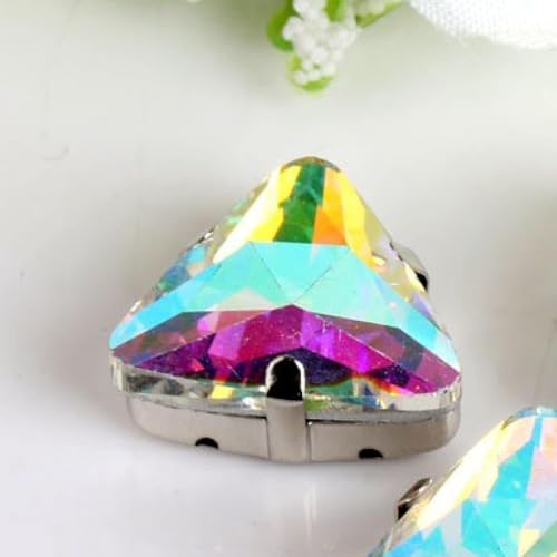 NIRNHYRUR Lenkrollen Strasssteine, 18 mm, 50 Stück/Packung, dreieckige Form, Glas-Aufnäher mit Krallen-Strass, Metallsockelschnalle, Kristallstein, Diamant for Kleidung(Crystal Ab) von NIRNHYRUR