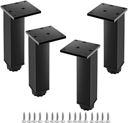 NIRNHYRUR Möbelbeine Verstellbare Möbelbeine 4 Stück, verdickte quadratische Tischbeine, Möbelstützfüße aus Aluminiumlegierung, Schrankbeine(Black,30cm(11.8in)) von NIRNHYRUR