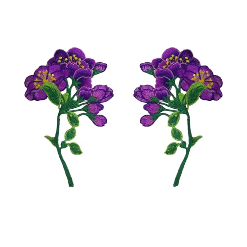 NIRNHYRUR Stickerei-Patches 17 x 10 cm, 3 Paar lila Blütenblüten-Stickerei-Aufnäher for Aufbügeln, chinesische Applikationen for Kleidung, for Aufnähen for Jeansjacken(Dark Purple) von NIRNHYRUR