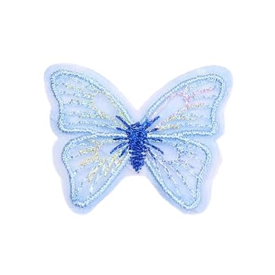 NIRNHYRUR Stickerei-Patches 4,3 *, cm 50 STÜCKE Guaze Stickerei Patch Eisen auf Applikationen Schmetterling for Kleidung Große Größe Nähen Auf Patches for Jeans Jacke(Light Blue) von NIRNHYRUR