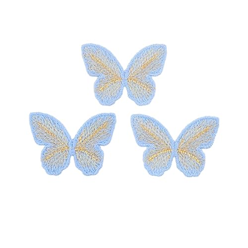 NIRNHYRUR Stickerei-Patches 4,5 * cm, 50 Stück, Kleiner Schmetterlings-Stickerei-Aufnäher for Aufbügeln, chinesische Applikationen for Kleidung, kleine Aufnäher for Jeansjacken(Gold Blue) von NIRNHYRUR