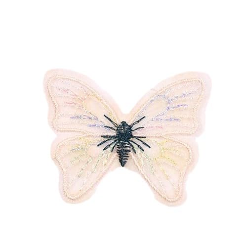 NIRNHYRUR Stickerei-Patches 50 Stück 5 * 4 cm Schmetterlings-Stickerei-Patch Spitzenapplikation for Aufbügeln for Kleidung Große Aufnäher for Jeansjacke(Beige) von NIRNHYRUR
