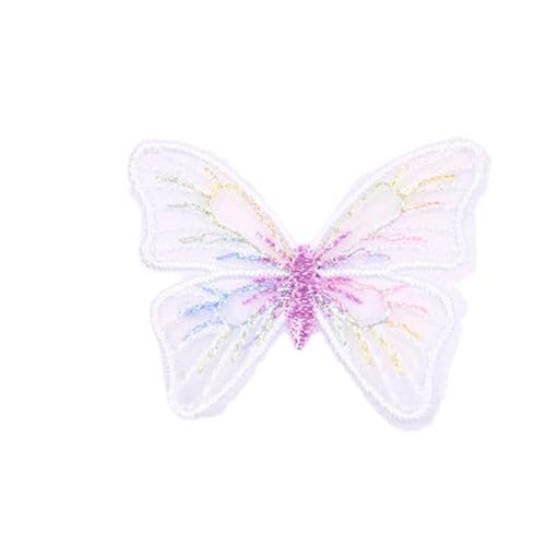 NIRNHYRUR Stickerei-Patches 50 Stück 5 * 4 cm Schmetterlings-Stickerei-Patch Spitzenapplikation for Aufbügeln for Kleidung Große Aufnäher for Jeansjacke(White) von NIRNHYRUR