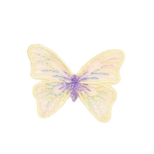 NIRNHYRUR Stickerei-Patches 50 Stück 5 * 4 cm Schmetterlings-Stickerei-Patch Spitzenapplikation for Aufbügeln for Kleidung Große Aufnäher for Jeansjacke(Yellow) von NIRNHYRUR