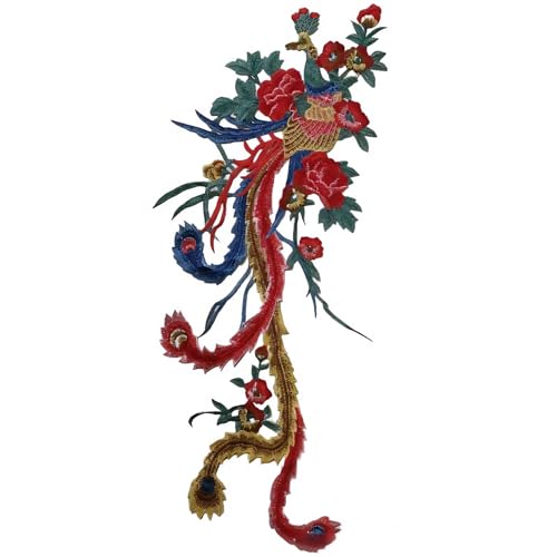 NIRNHYRUR Stickerei-Patches 71 * 29CM 1/2 STK Blume Pfau Großer Stickpatch Aufnäher Aufbügler Chinesisch for Kleidung Großformat for Jeansjacke(2pcs) von NIRNHYRUR