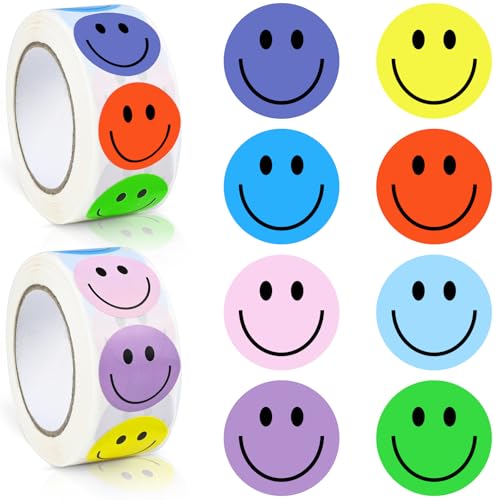 NISENTIA 1000 Stück Smiley Aufkleber, 25 mm Emoji Smiley Sticker Bunt 8 Farben Runde Smile Aufkleber Rolle Happy Face für Belohnungsaufkleber, Geschenkdekorationen, Partydekorationen, Scrapbook NISENTIA 1000 Stück Smiley Aufkleber, 25 mm Emoji Smiley Sticker Bunt 8 Farben Runde Smile Aufkleber Rolle Happy Face für Belohnungsaufkleber, Geschenkdekorationen, Partydekorationen, Scrapbook von NISENTIA