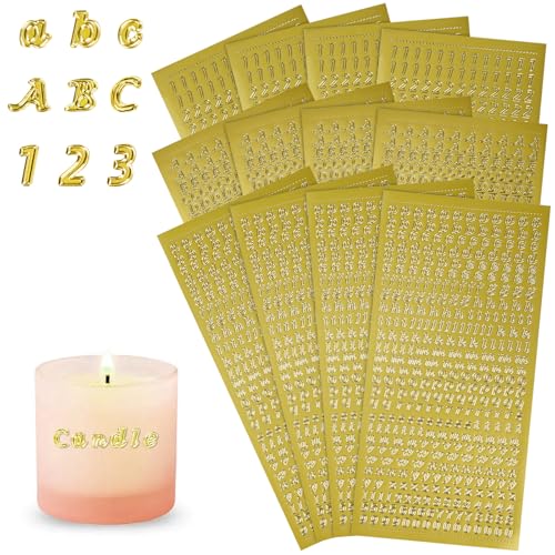 NISENTIA 2930Stück/12 Blatt Wachsbuchstaben für Kerzen Groß Klein Klebebuchstaben Gold Buchstaben Aufkleber mit Zahlen für Taufe Kommunion oder Hochzeit Scrapbook Kerzen Verzieren von NISENTIA