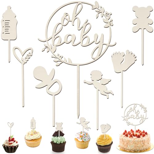 NISENTIA Oh Baby Cake Topper Holz, 7 Stück Babyshowerparty Deko, Kuchen Topper Babyparty Tortendeko,Kuchenstecker für Baby Shower Eine Windeltorte Gender Reveal Partydeko NISENTIA Oh Baby Cake Topper Holz, 7 Stück Babyshowerparty Deko, Kuchen Topper Babyparty Tortendeko,Kuchenstecker für Baby Shower Eine Windeltorte Gender Reveal Partydeko von NISENTIA
