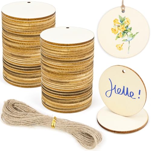 NISENTIA 50 Stück Holzscheiben mit Loch zum Basteln 5cm Runde Holzscheiben Klein Holzanhänger Rund zum Bemalen mit Loch für DIY Handwerk NISENTIA 50 Stück Holzscheiben mit Loch zum Basteln 5cm Runde Holzscheiben Klein Holzanhänger Rund zum Bemalen mit Loch für DIY Handwerk von NISENTIA