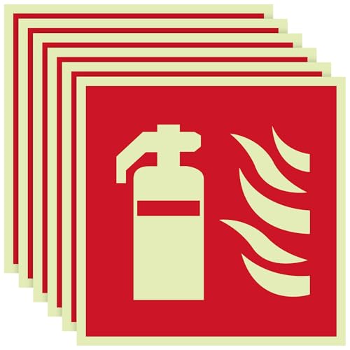NISENTIA 6 Stück Feuerlöscher Schild, PVC Selbstklebend 150x150mm Aufkleber Piktogramm Hinweisschilder Feuerlöscher Schilder Nachleuchtend Leuchtend für Haus Büro Baustelle und Auto von NISENTIA