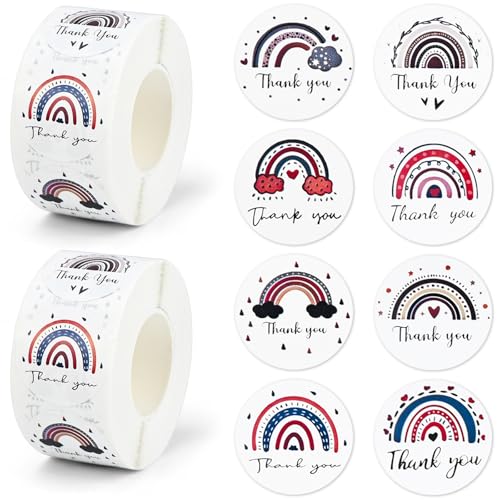 NISENTIA Aufkleber Danke, 1000 Stück/2 Rolle Danke Aufkleber Dankeschön Regenbogen Sticker Thank You Teacher Sticker Dankeschön Etiketten Tags für Geschenktüten Hochzeit Geburtstag Dankeskarten von NISENTIA