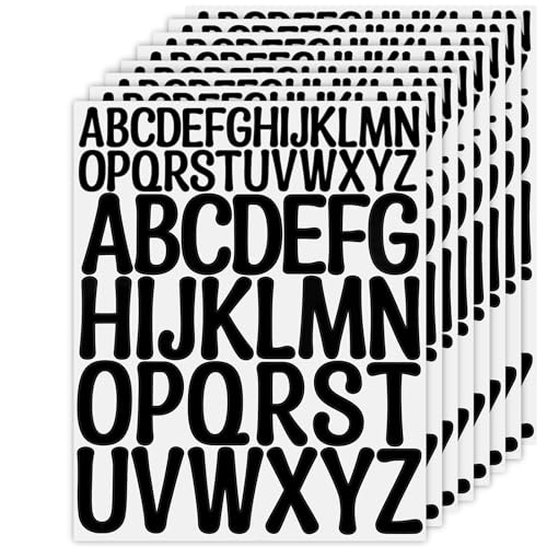 NISENTIA Buchstaben Aufkleber, 416 Stück/8 Blatt Selbstklebende Buchstaben Vinyl Sticker, Buchstaben zum Aufkleben, Klebebuchstaben Wetterfest für Postfach,Schilder,Adressnummer,DIY (Schwarz) von NISENTIA