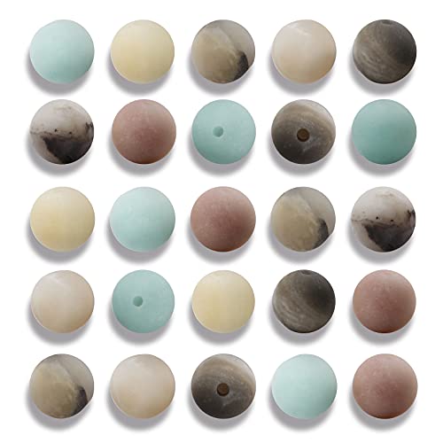 NITOPUPU 100 Stück 6 mm natürliche gefrostete Amazonit-Edelstein-Perlen, rund, lose Steinperlen für die Schmuckherstellung, mit Kristall-Stretchkordel von NITOPUPU