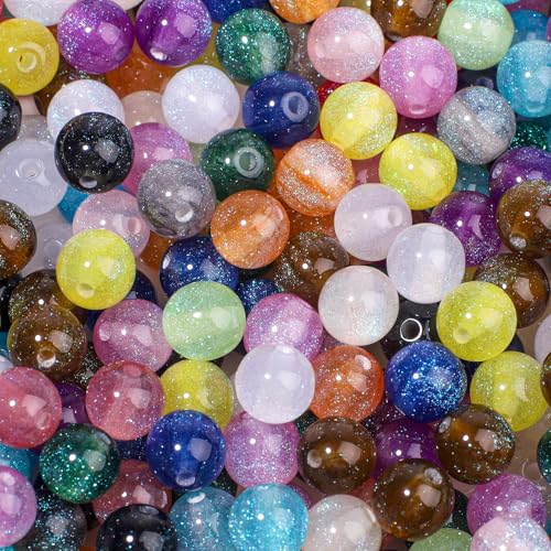 NITOPUPU 100 Stück 8 mm Farbmischharz, feine Flash-Perlen zum Basteln für DIY-Projekte, Basteln, Dekoration, Halsketten, Armbänder, Ohrringe von NITOPUPU