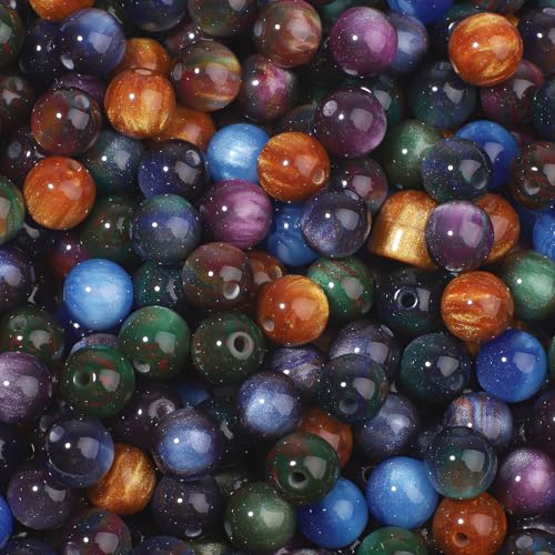 NITOPUPU 100 Stück 8 mm bunte Harz-Perlen Tigerauge, zur Schmuckherstellung und zum Basteln von Schmuck von NITOPUPU
