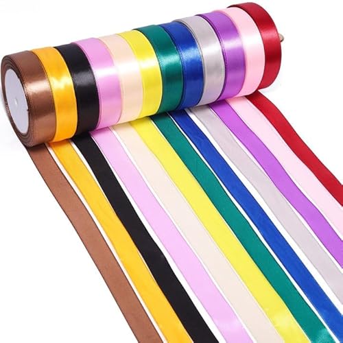 NITOPUPU 12 Rollen buntes Schleifenband, 1,9 cm x 22,7 m, Geschenkverpackung, Satin, Basteln, Hochzeit, Dekoration, Schleifen, DIY, Party, Ballonschnur, Band von NITOPUPU