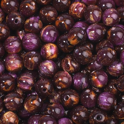NITOPUPU Tigeraugen-Edelsteinperlen aus Kunstharz, 8 mm, goldfarben, violett, zur Schmuckherstellung, zum Basteln und Basteln, 100 Stück NITOPUPU Tigeraugen-Edelsteinperlen aus Kunstharz, 8 mm, goldfarben, violett, zur Schmuckherstellung, zum Basteln und Basteln, 100 Stück von NITOPUPU