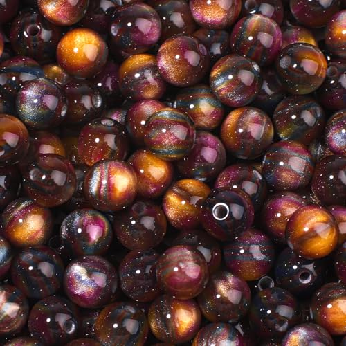 NITOPUPU Tigeraugen-Edelsteinperlen aus Kunstharz, 8 mm, violett, für Schmuckherstellung, Basteln und DIY-Schmuckhandwerk, 100 Stück von NITOPUPU