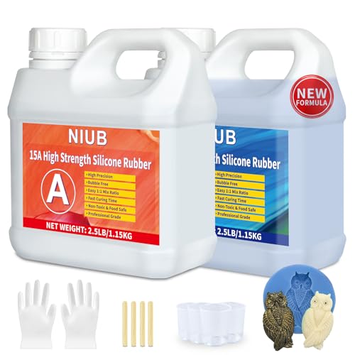 NIUB Abformsilikon, 15A 2,5kg Flüssiges Silikon Abformmasse, Selbstentlüftend, Lebensmittelecht, Easy Mold Release, Niedrige Viskosität, Anti-Tear, Hohe Zähigkeit - Silikon zum Abformen(Blaue) von NIUB